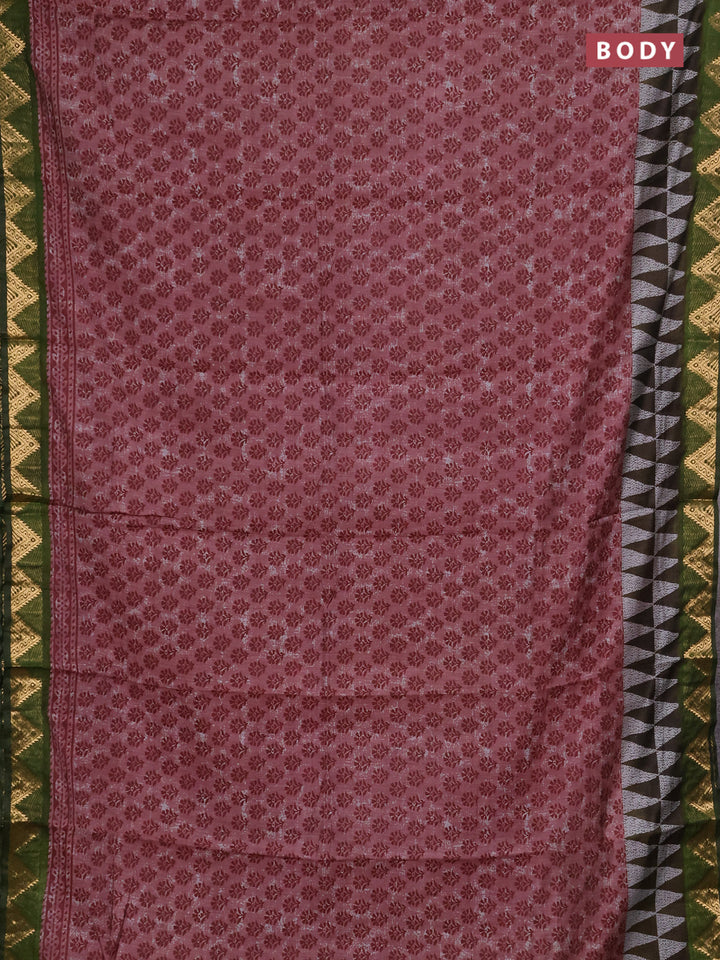 Semi maheshwari cotton saree pastel maroon and light green with allover butta prints and zari woven border