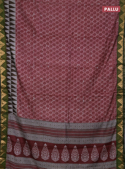 Semi maheshwari cotton saree pastel maroon and light green with allover butta prints and zari woven border