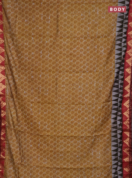 Semi maheshwari cotton saree mustard yellow and maroon with allover butta prints and zari woven border