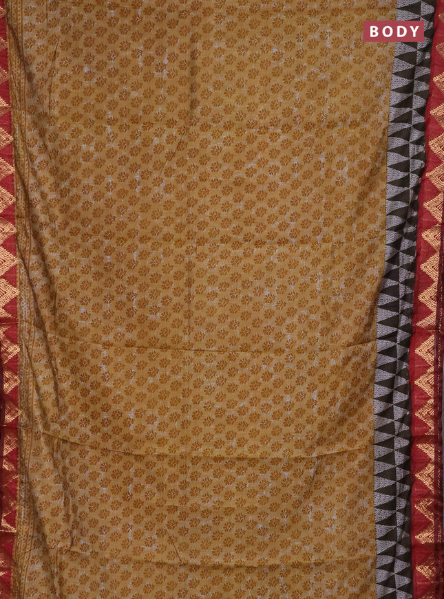 Semi maheshwari cotton saree mustard yellow and maroon with allover butta prints and zari woven border
