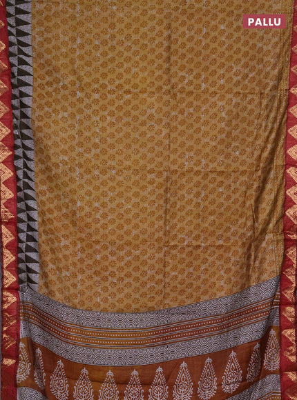 Semi maheshwari cotton saree mustard yellow and maroon with allover butta prints and zari woven border