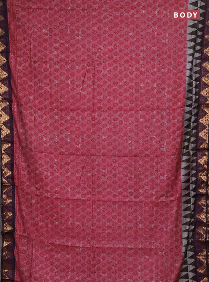Semi maheshwari cotton saree pink and deep purple with allover butta prints and zari woven border