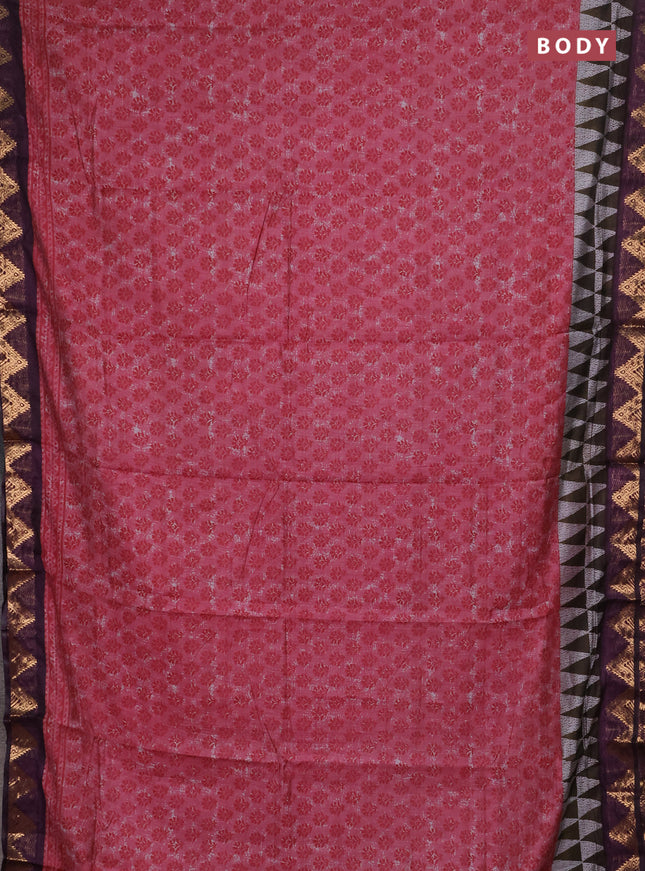 Semi maheshwari cotton saree pink and deep purple with allover butta prints and zari woven border