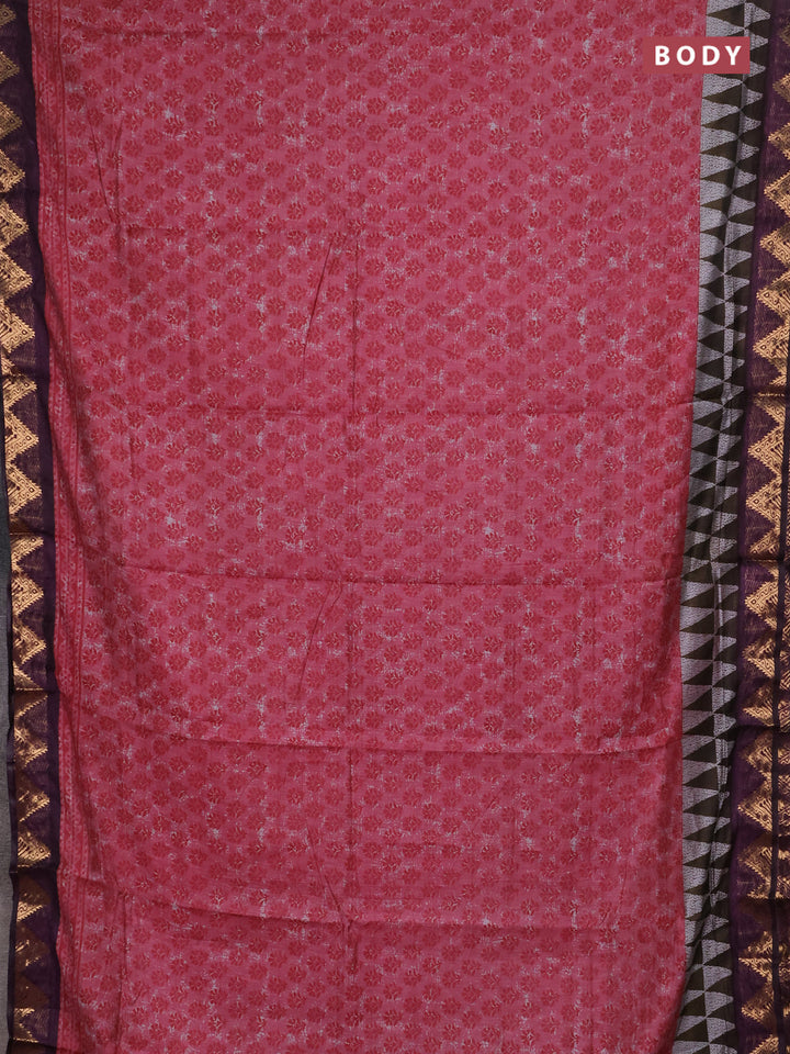 Semi maheshwari cotton saree pink and deep purple with allover butta prints and zari woven border