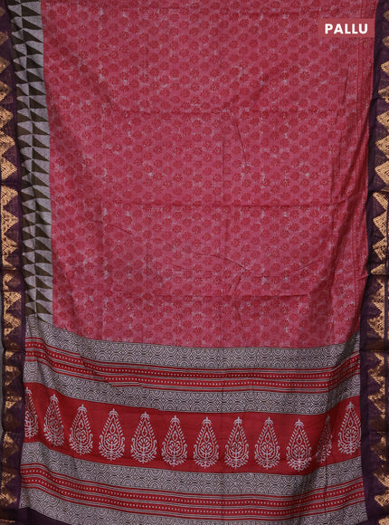 Semi maheshwari cotton saree pink and deep purple with allover butta prints and zari woven border