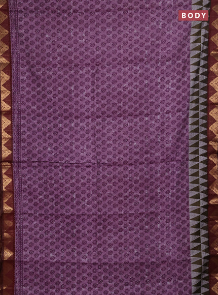 Semi maheshwari cotton saree purple and maroon with allover butta prints and zari woven border