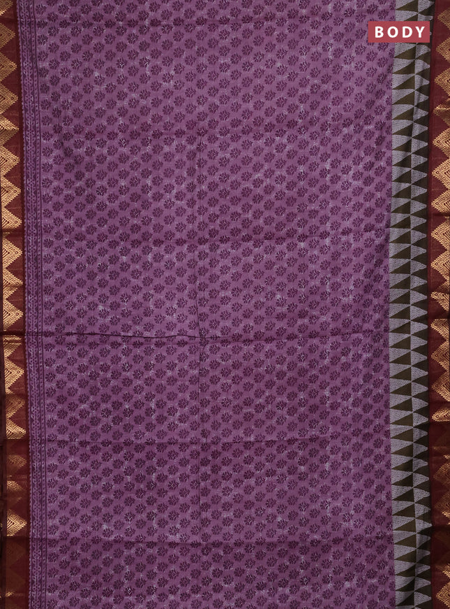 Semi maheshwari cotton saree purple and maroon with allover butta prints and zari woven border