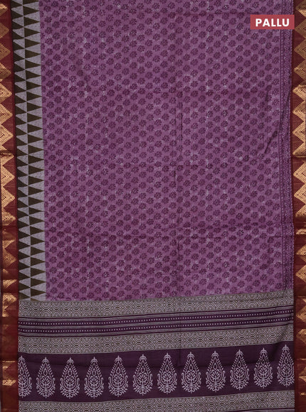 Semi maheshwari cotton saree purple and maroon with allover butta prints and zari woven border