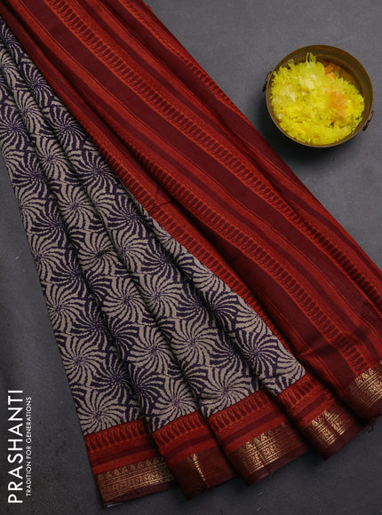 Semi maheshwari cotton saree deep violet and maroon with allover prints and zari woven border