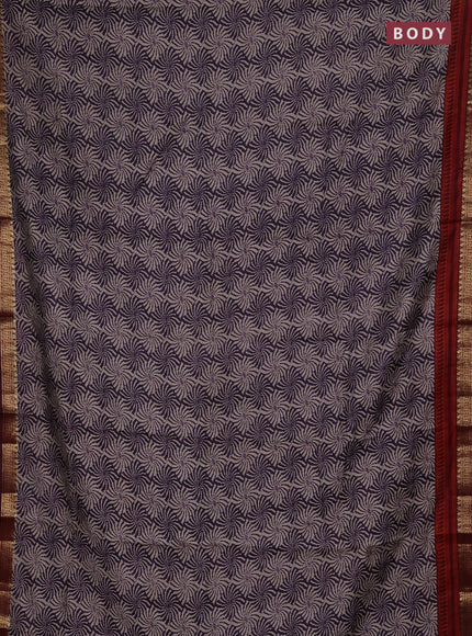 Semi maheshwari cotton saree deep violet and maroon with allover prints and zari woven border