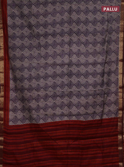 Semi maheshwari cotton saree deep violet and maroon with allover prints and zari woven border