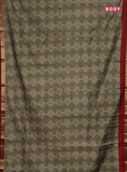 Semi maheshwari cotton saree light green and maroon with allover prints and zari woven border