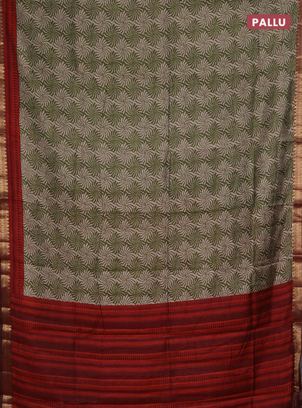 Semi maheshwari cotton saree light green and maroon with allover prints and zari woven border