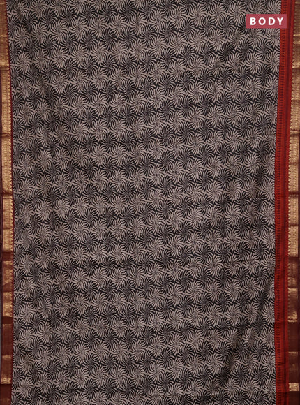 Semi maheshwari cotton saree black and maroon with allover prints and zari woven border