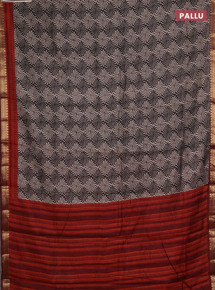 Semi maheshwari cotton saree black and maroon with allover prints and zari woven border