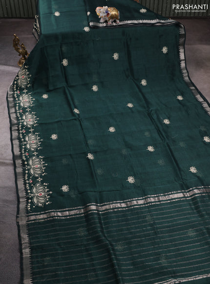 Mangalgiri silk cotton saree bottle green with embroidery buttas and embroidery border