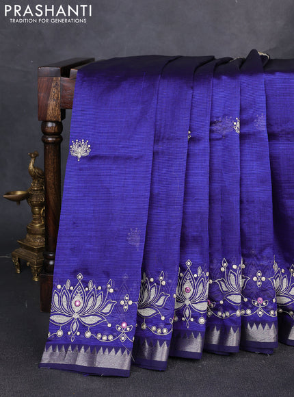 Mangalgiri silk cotton saree violet with embroidery buttas and embroidery border