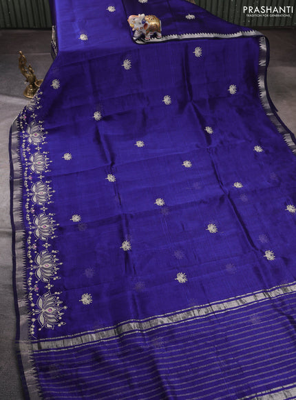 Mangalgiri silk cotton saree violet with embroidery buttas and embroidery border