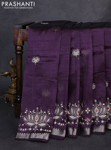 Mangalgiri silk cotton saree jamun with embroidery buttas and embroidery border