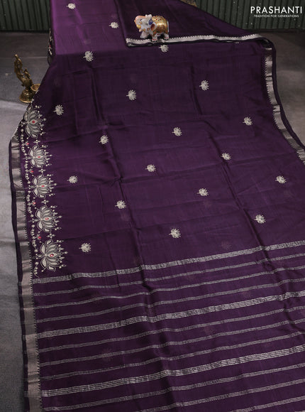 Mangalgiri silk cotton saree jamun with embroidery buttas and embroidery border