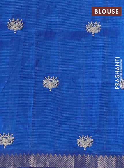 Mangalgiri silk cotton saree peacock blue with embroidery buttas and embroidery border