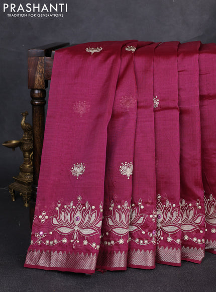 Mangalgiri silk cotton saree wine with embroidery buttas and embroidery border