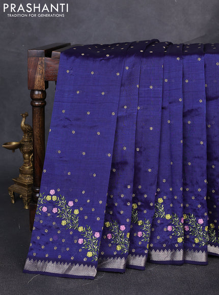 Mangalgiri silk cotton saree navy blue with allover embroidery buttas and embroidery border