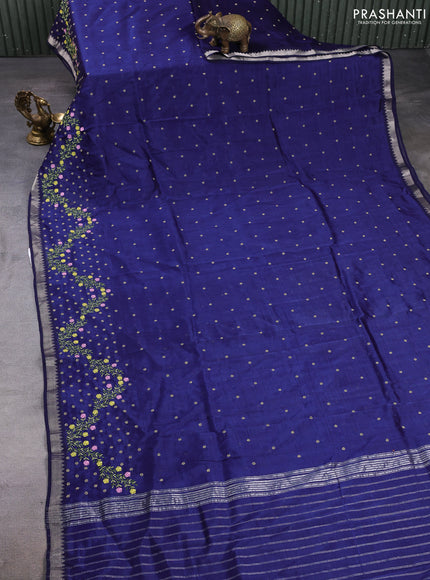 Mangalgiri silk cotton saree navy blue with allover embroidery buttas and embroidery border