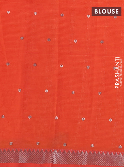 Mangalgiri silk cotton saree orange with allover embroidery buttas and embroidery border