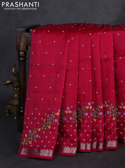 Mangalgiri silk cotton saree red with allover embroidery buttas and embroidery border