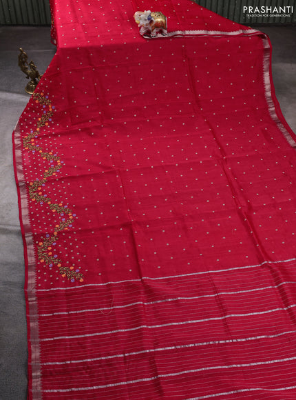 Mangalgiri silk cotton saree red with allover embroidery buttas and embroidery border