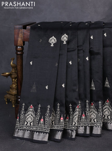 Mangalgiri silk cotton saree black with embroidery buttas and embroidery border