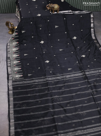 Mangalgiri silk cotton saree black with embroidery buttas and embroidery border