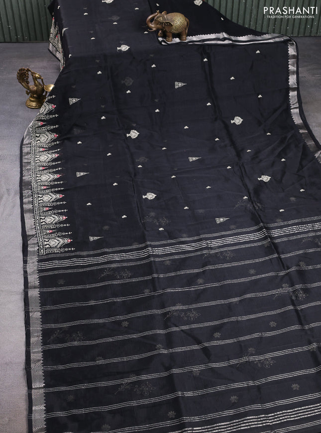 Mangalgiri silk cotton saree black with embroidery buttas and embroidery border