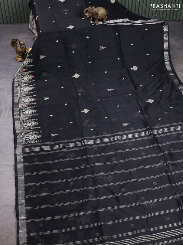 Mangalgiri silk cotton saree black with embroidery buttas and embroidery border