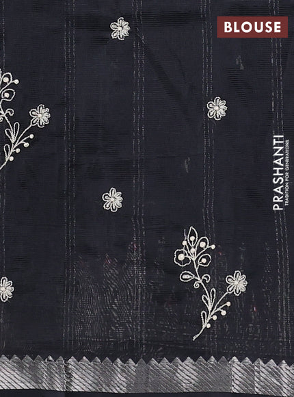 Mangalgiri silk cotton saree black with embroidery buttas and embroidery border