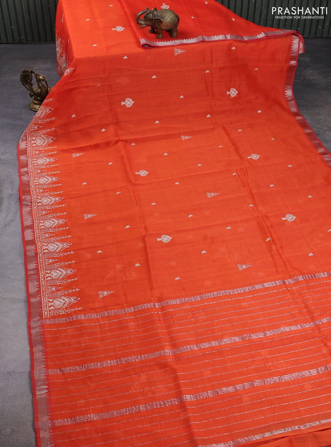 Mangalgiri silk cotton saree orange with embroidery buttas and embroidery border