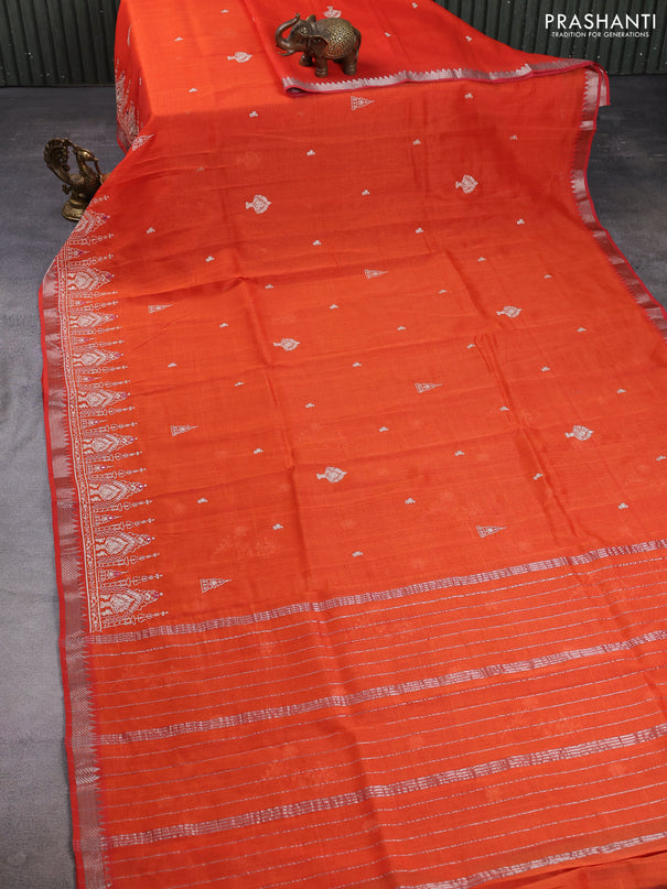 Mangalgiri silk cotton saree orange with embroidery buttas and embroidery border