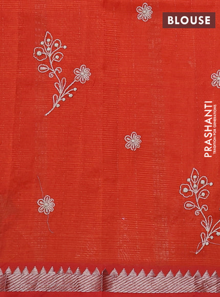 Mangalgiri silk cotton saree orange with embroidery buttas and embroidery border