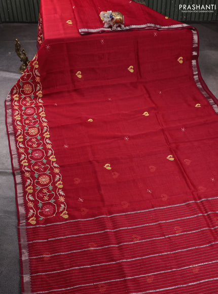 Mangalgiri silk cotton saree maroon with embroidery floral buttas and embroidery border