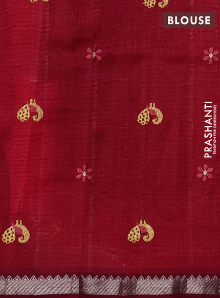 Mangalgiri silk cotton saree maroon with embroidery floral buttas and embroidery border