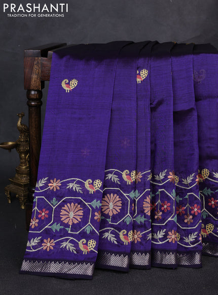 Mangalgiri silk cotton saree violet with embroidery floral buttas and embroidery border