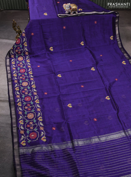 Mangalgiri silk cotton saree violet with embroidery floral buttas and embroidery border