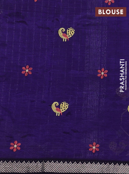 Mangalgiri silk cotton saree violet with embroidery floral buttas and embroidery border