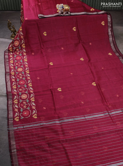 Mangalgiri silk cotton saree magenta pink with embroidery floral buttas and embroidery border