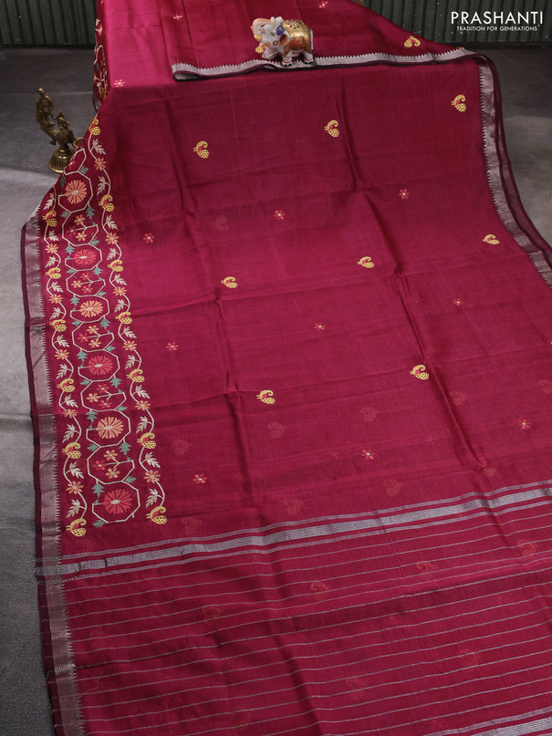 Mangalgiri silk cotton saree magenta pink with embroidery floral buttas and embroidery border