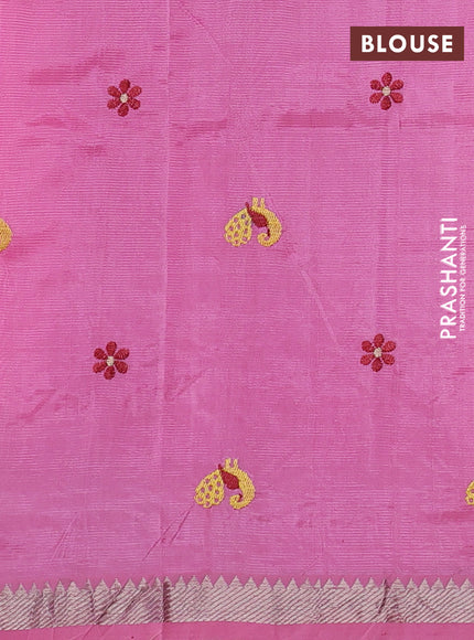 Mangalgiri silk cotton saree light pink with embroidery floral buttas and embroidery border