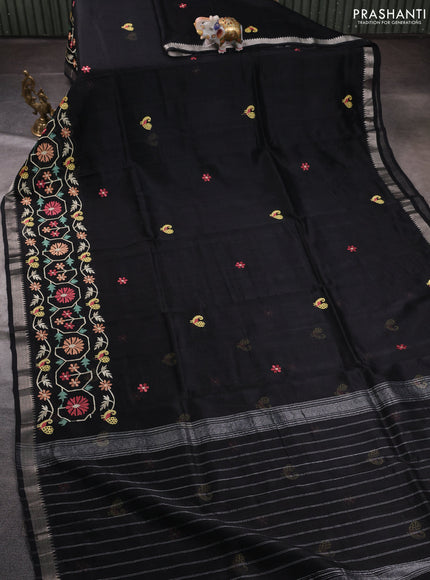 Mangalgiri silk cotton saree black with embroidery floral buttas and embroidery border