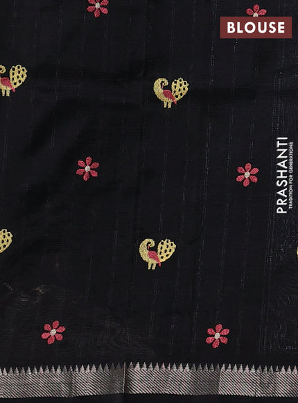 Mangalgiri silk cotton saree black with embroidery floral buttas and embroidery border