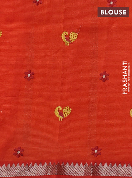 Mangalgiri silk cotton saree orange with embroidery floral buttas and embroidery border